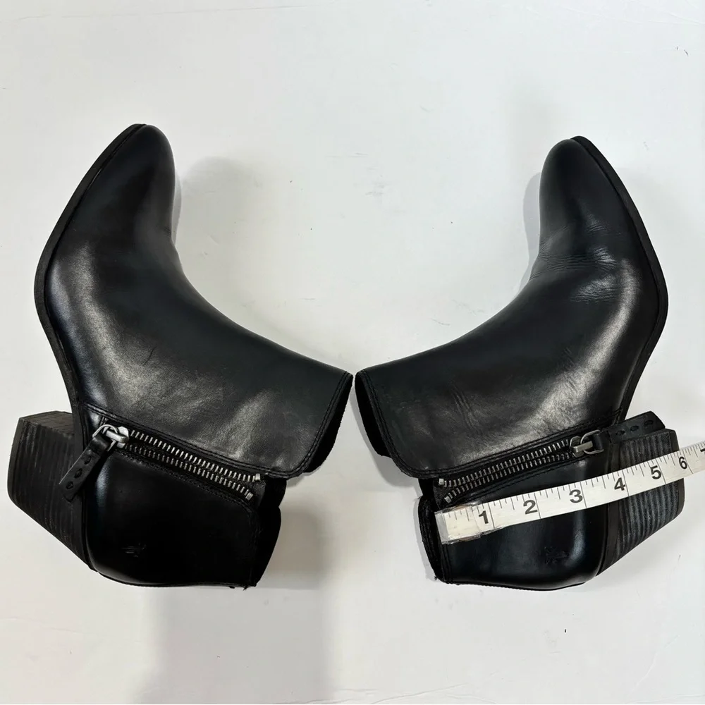 FRYE Judith Black Leather Double Zip Block Heel Pointed Toe Western Cowgirl Boot